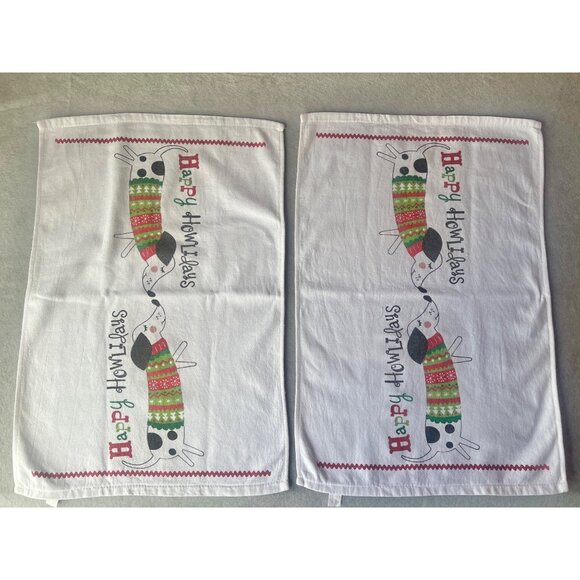 Ritzenthaler Happy Howlidays Dachshund Dog Christmas Kitchen Towels pair Cotton - Picture 2 of 8